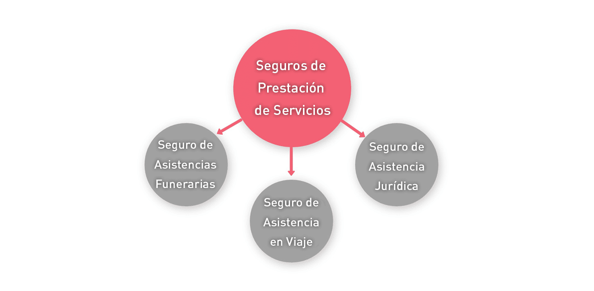 En estos seguros se incluyen aquellos ramos de la actividad en los que la obligación del asegurador consiste en la prestación de un servicio al asegurado.